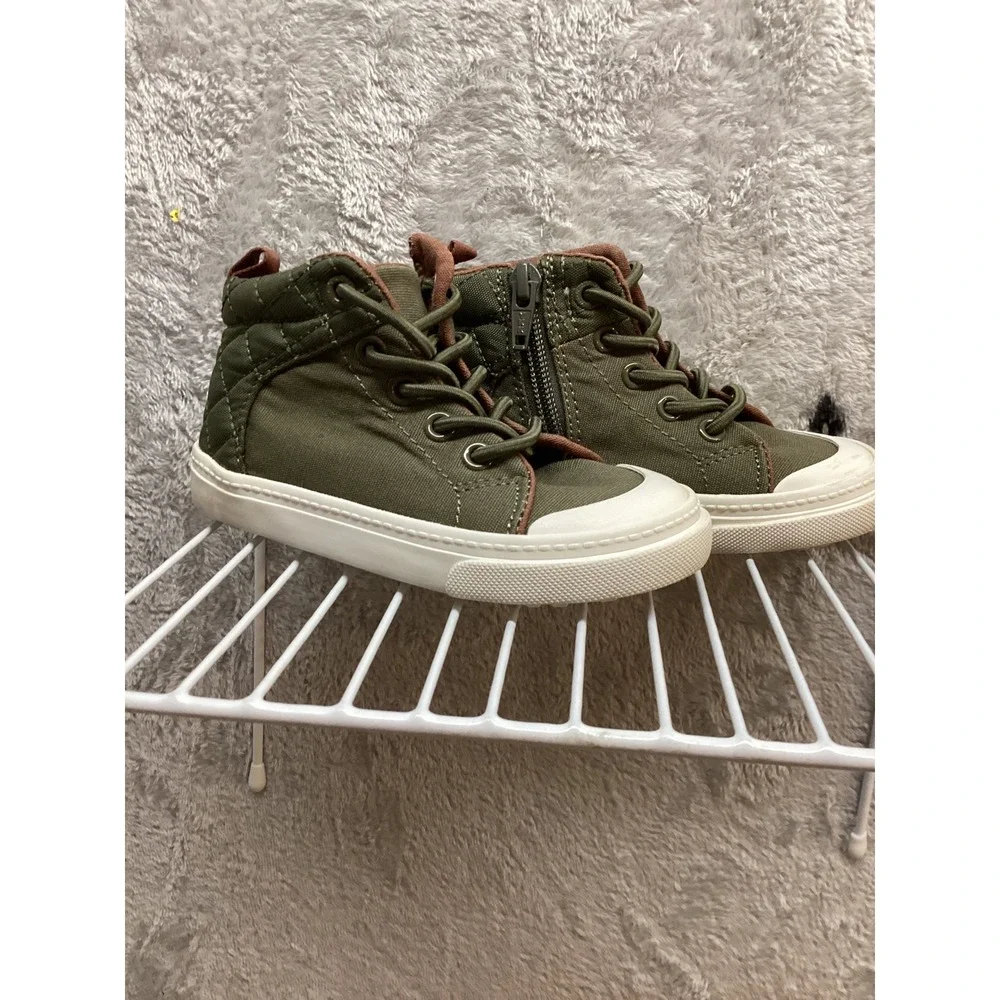 Old Navy Kids Green‎ Canvas High Top Sneakers Side Zip Lace Up Size Toddler 7